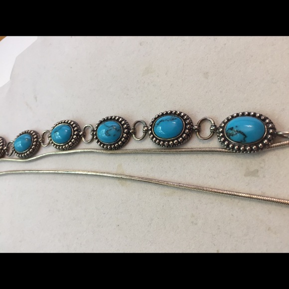 Beautiful 925 Han sterling Silver turquoise bracelet and necklace set - Picture 5 of 7